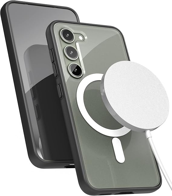 ENCASED Magnetic Case with Wireless Charger Included - for Samsung Galaxy S23 Plus - Compatible with MagSafe Accessories (Clear/Black)