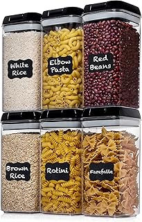 Shazo Airtight Food Storage Containers with Lids - 6 PC BPA Free Clear Plastic Cereal Containers with Easy Lock Lids for Kitchen and Pantry Organization for Snacks and Pasta - 1.2L