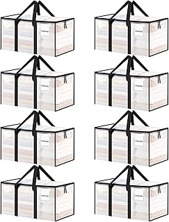 8 Pack Extra Large Heavy Duty Moving Bags, Clear Storage Bins with Lids, Reinforced Handles & Heavy-Duty Zippers Moving Boxes Storage Bags Totes for Clothes Packing, Dorms, College Supplies, Clear