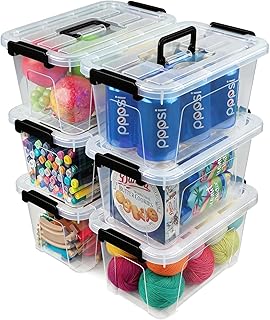 EOENVIVS Plastic Storage Bins with Lids 6 Pack Storage Organizer, 7 Quart Stackable Storage Boxes with Buckle Lids and Handle easy for Home Office Pantry Organization, Clear